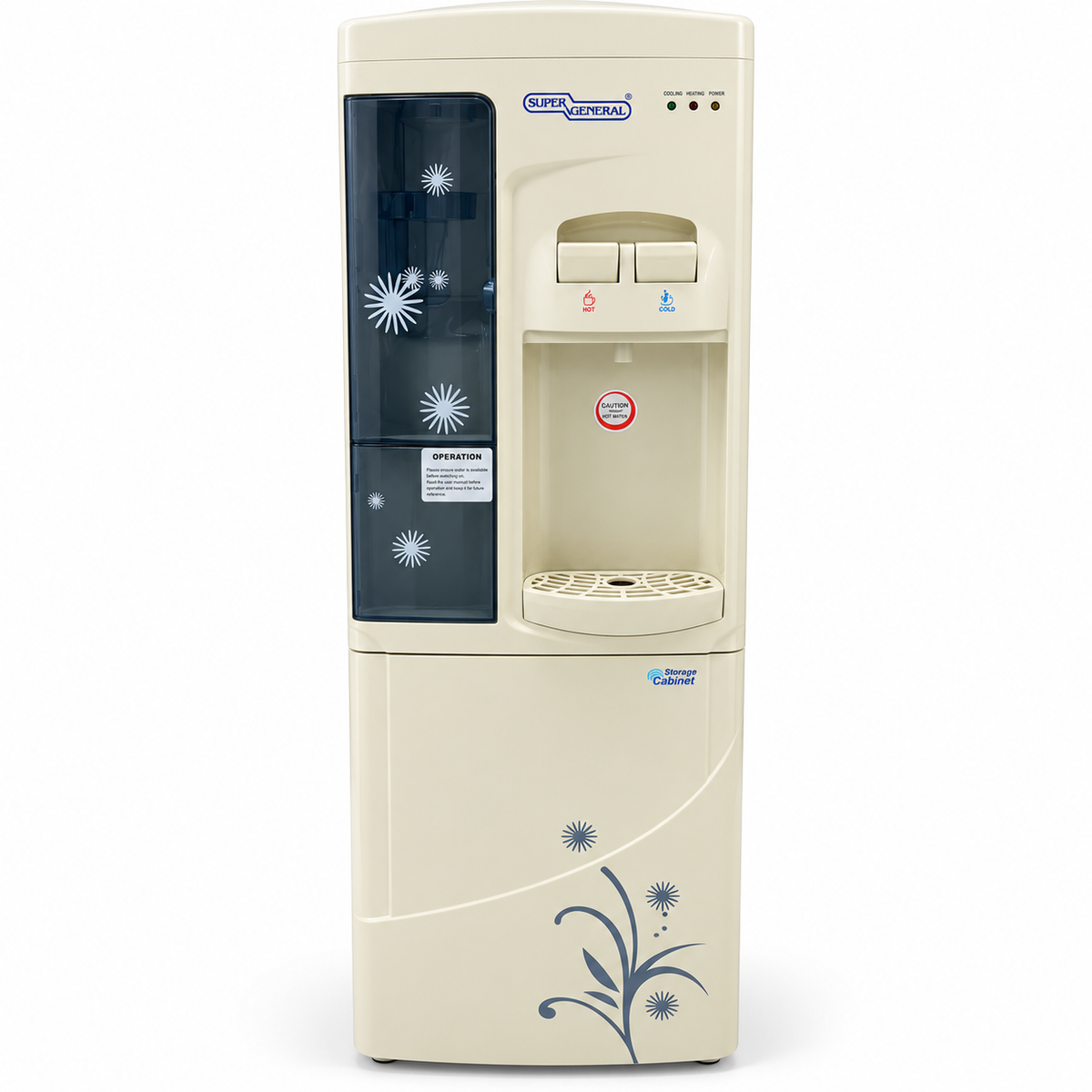 Super General SGL1171 Hot & Cold Water Dispenser with Storage Cabinet – Cream White – 31.2 × 32.5 × 96 cm