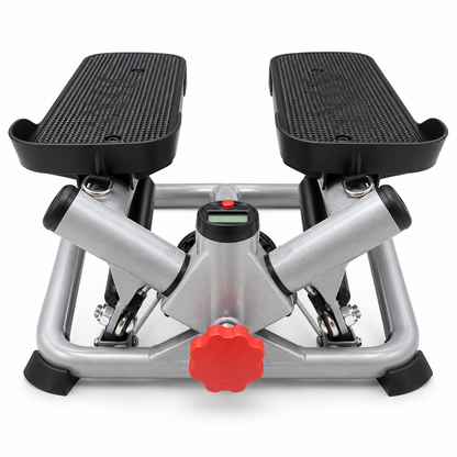 Hydraulic Mini Stepper Exercise Machine with LCD Monitor & Adjustable Step Height – Silver & Black