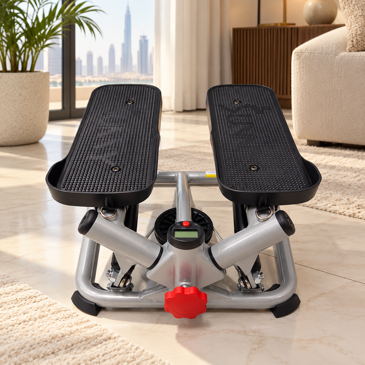 Hydraulic Mini Stepper Exercise Machine with LCD Monitor & Adjustable Step Height – Silver & Black