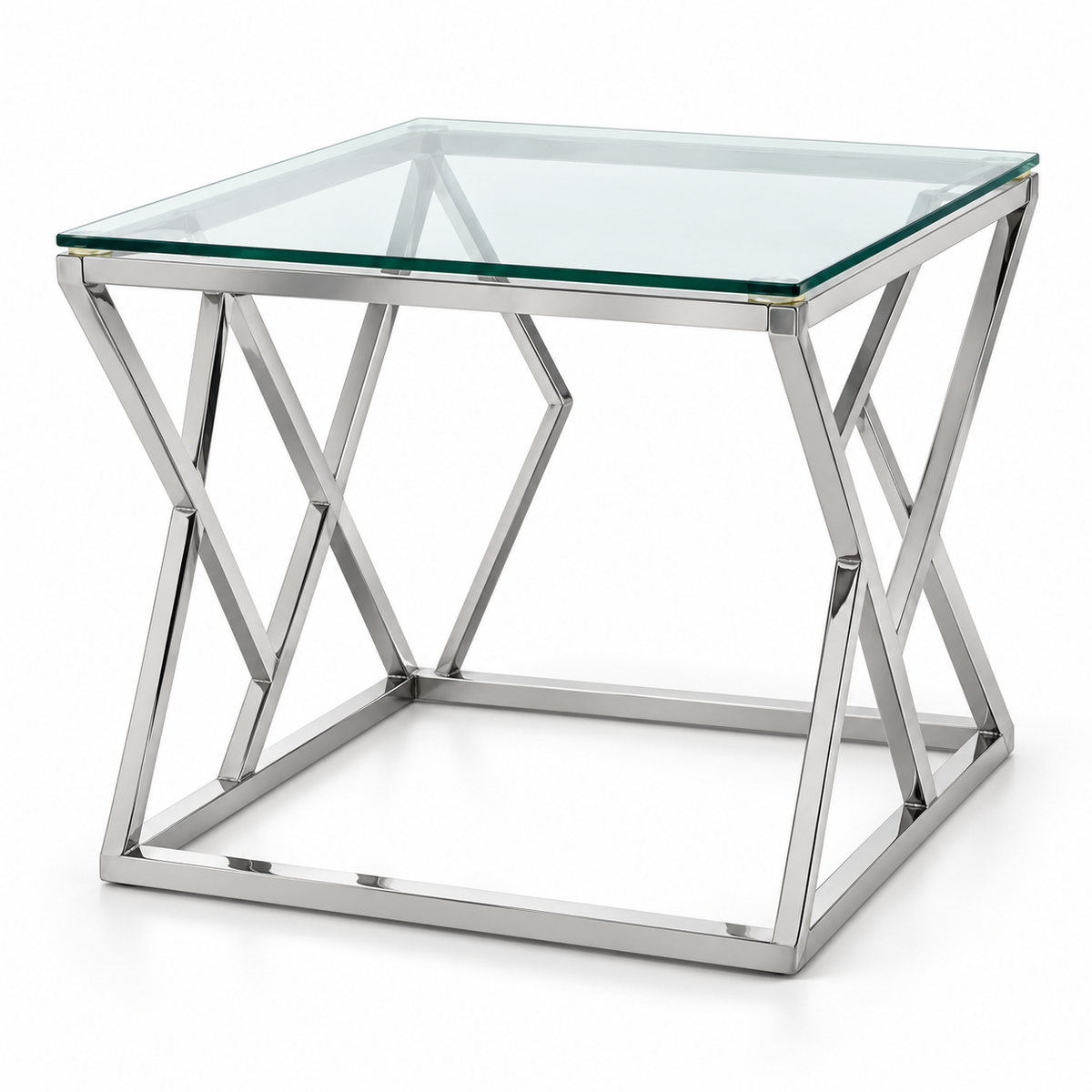 Porto Glass Top Side Table – Chrome & Clear – 55 × 55 × 55 cm
