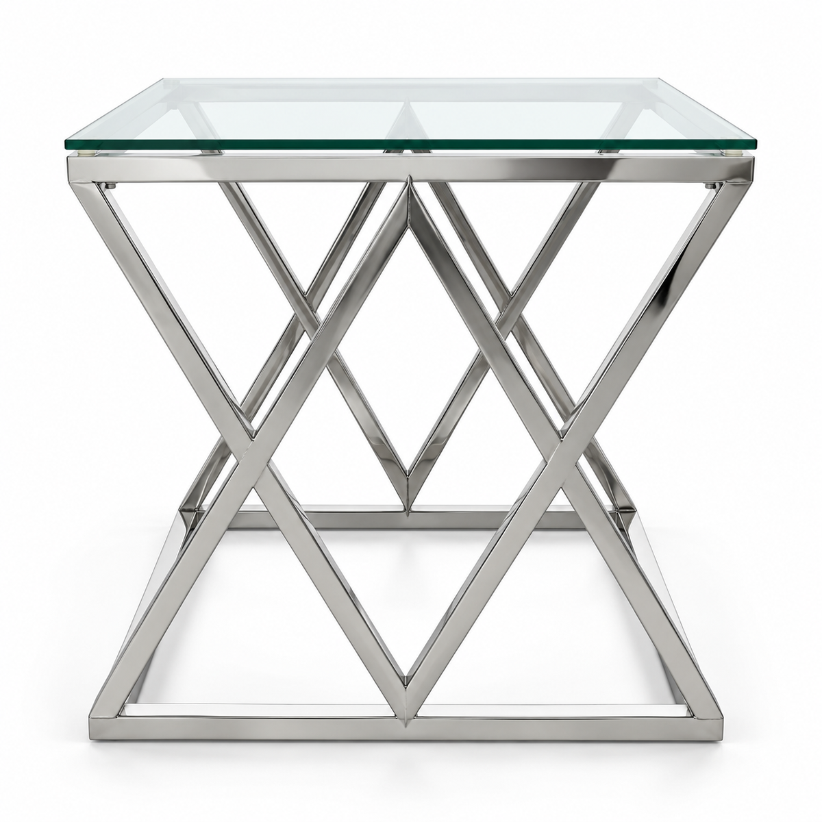 Porto Glass Top Side Table – Chrome & Clear – 55 × 55 × 55 cm