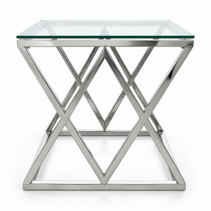 Porto Glass Top Side Table – Chrome & Clear – 55 × 55 × 55 cm