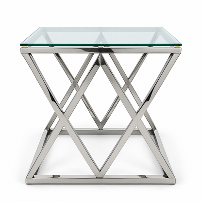 Porto Glass Top Side Table – Chrome & Clear – 55 × 55 × 55 cm