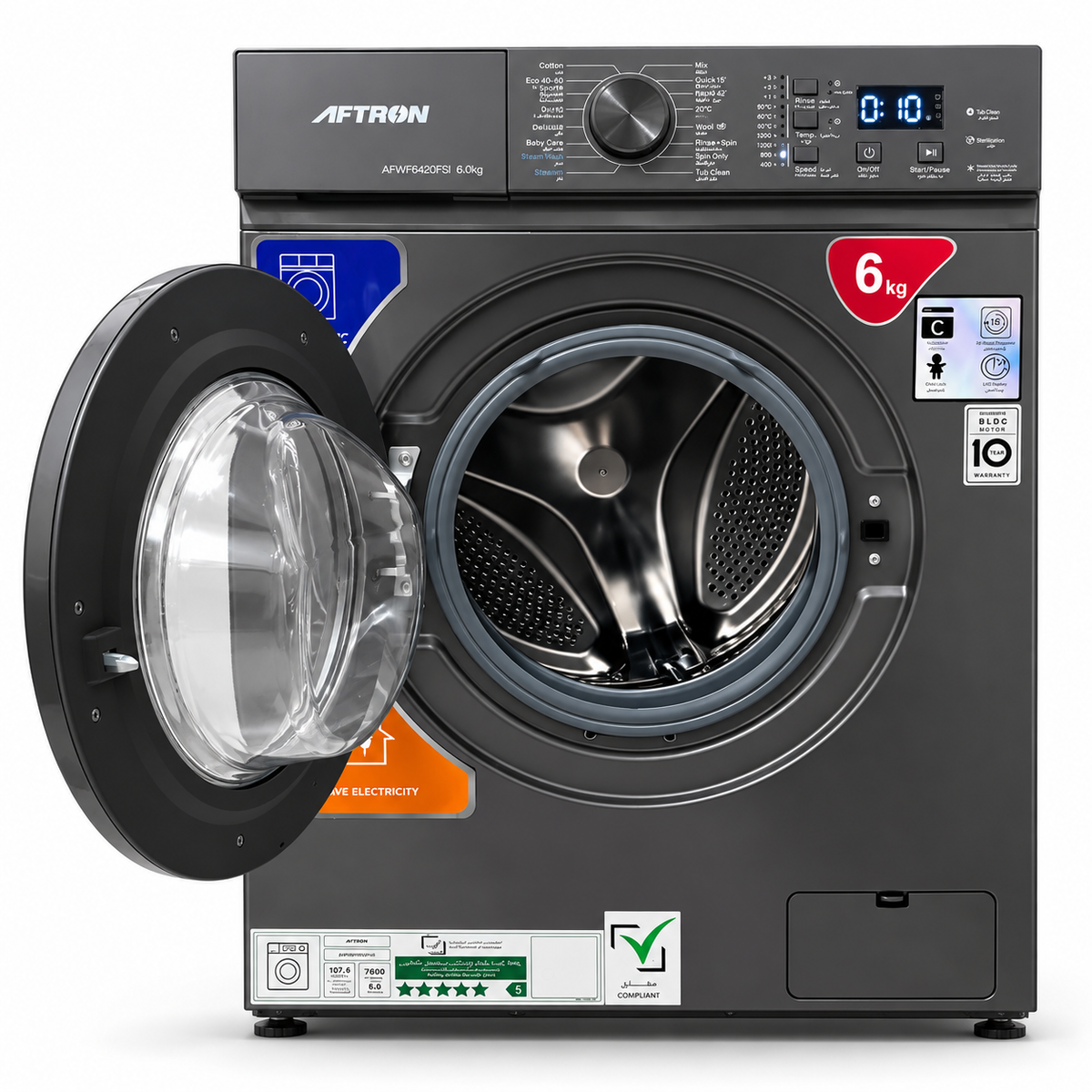 AFTRON AFWF6420FSI 6kg Inverter Front Load Washing Machine – Silver