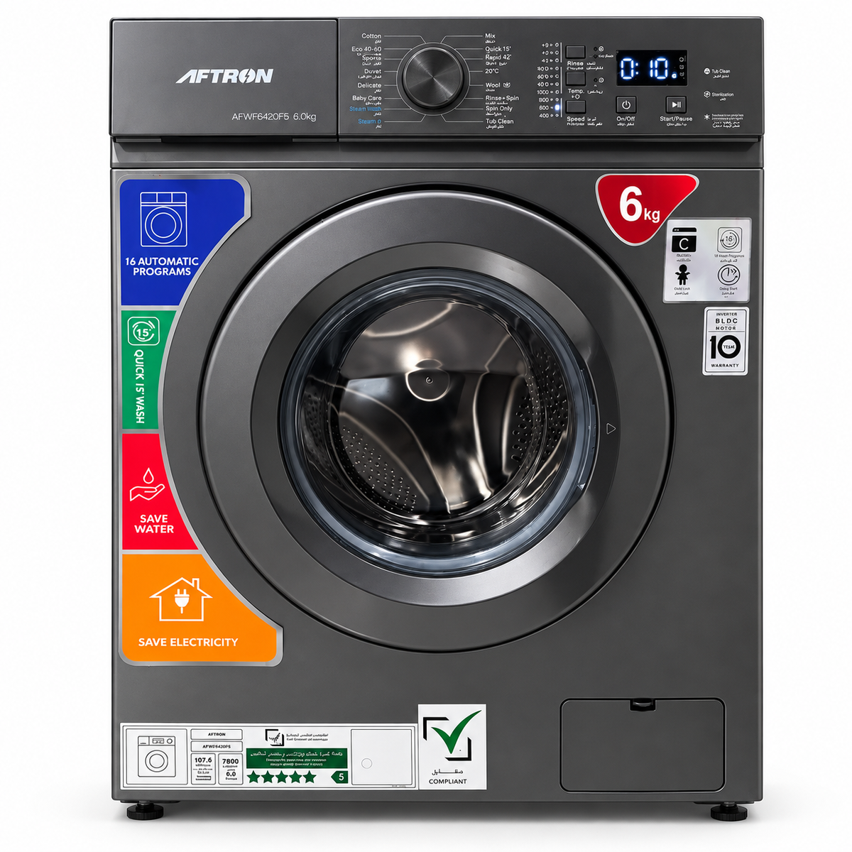 AFTRON AFWF6420FSI 6kg Inverter Front Load Washing Machine – Silver