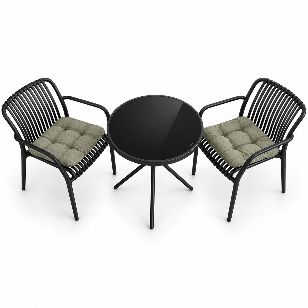 OTATH 3-Piece 2-Seater Outdoor Lounge Set with Round Table – Black & Grey