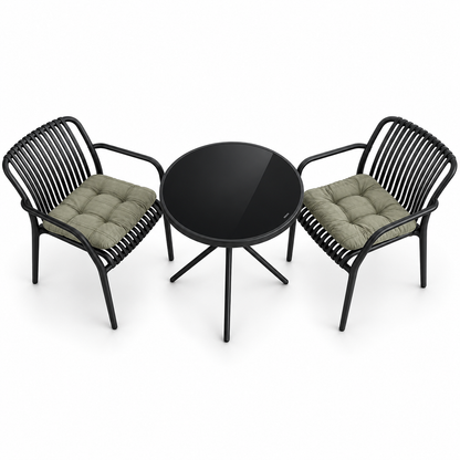 OTATH 3-Piece 2-Seater Outdoor Lounge Set with Round Table – Black & Grey