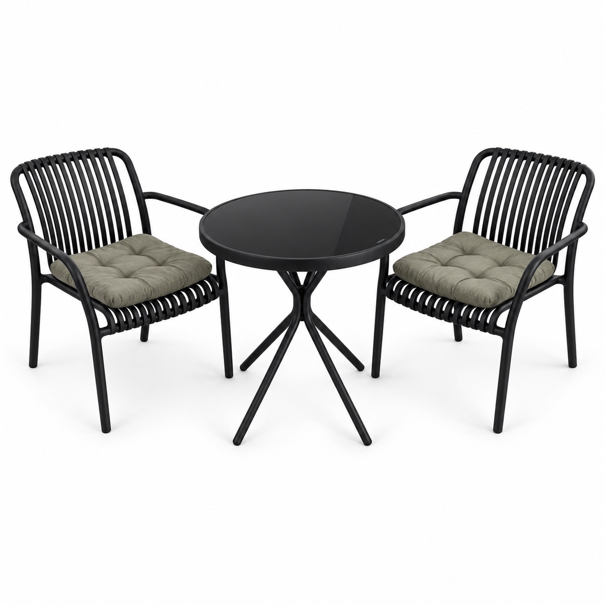 OTATH 3-Piece 2-Seater Outdoor Lounge Set with Round Table – Black & Grey
