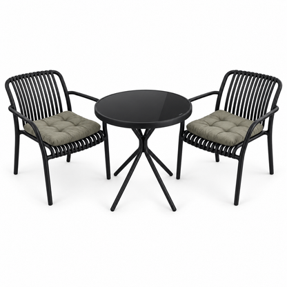 OTATH 3-Piece 2-Seater Outdoor Lounge Set with Round Table – Black & Grey