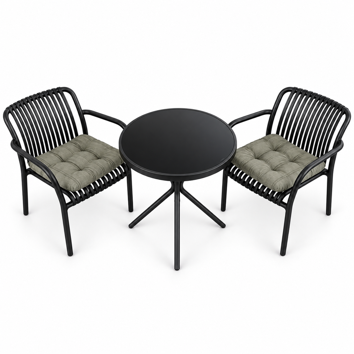 OTATH 3-Piece 2-Seater Outdoor Lounge Set with Round Table – Black & Grey