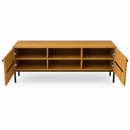 Home Box Edmond 1.8 Metre TV Unit with Slatted Doors – Brown & Black