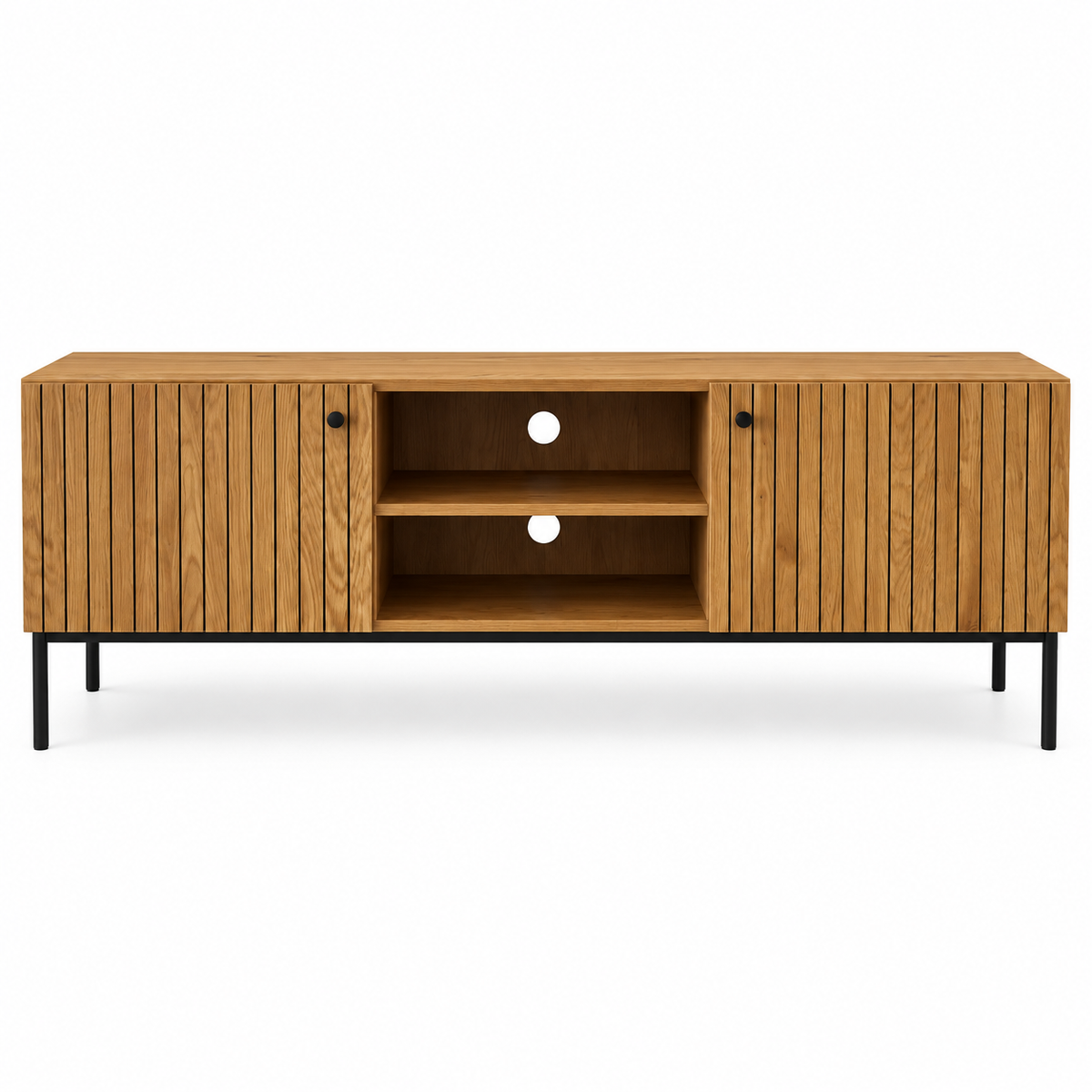 Home Box Edmond 1.8 Metre TV Unit with Slatted Doors – Brown & Black