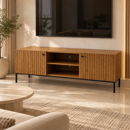 Home Box Edmond 1.8 Metre TV Unit with Slatted Doors – Brown & Black