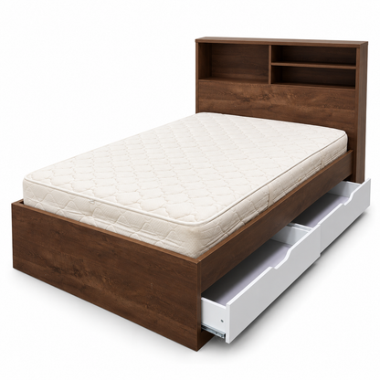 Home Centre Twin Storage Bed with Mattress, 4 Drawers & Headboard Shelves – 120 × 200 cm – Dark Brown