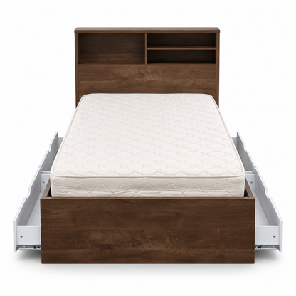 Home Centre Twin Storage Bed with Mattress, 4 Drawers & Headboard Shelves – 120 × 200 cm – Dark Brown