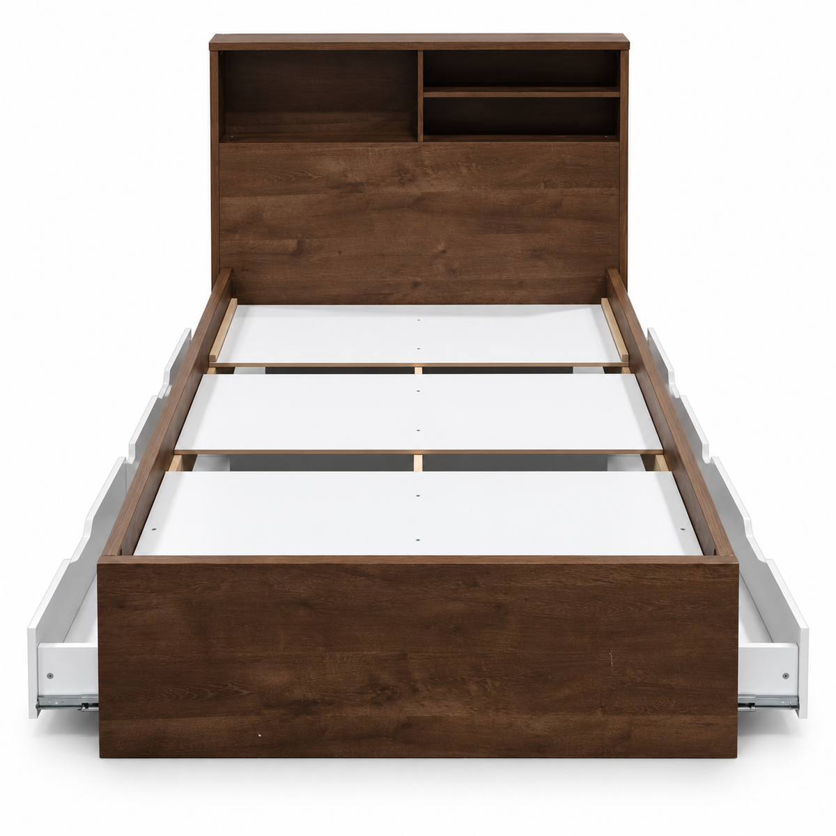 Home Centre Twin Storage Bed with Mattress, 4 Drawers & Headboard Shelves – 120 × 200 cm – Dark Brown