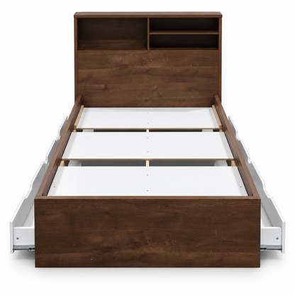 Home Centre Twin Storage Bed with Mattress, 4 Drawers & Headboard Shelves – 120 × 200 cm – Dark Brown