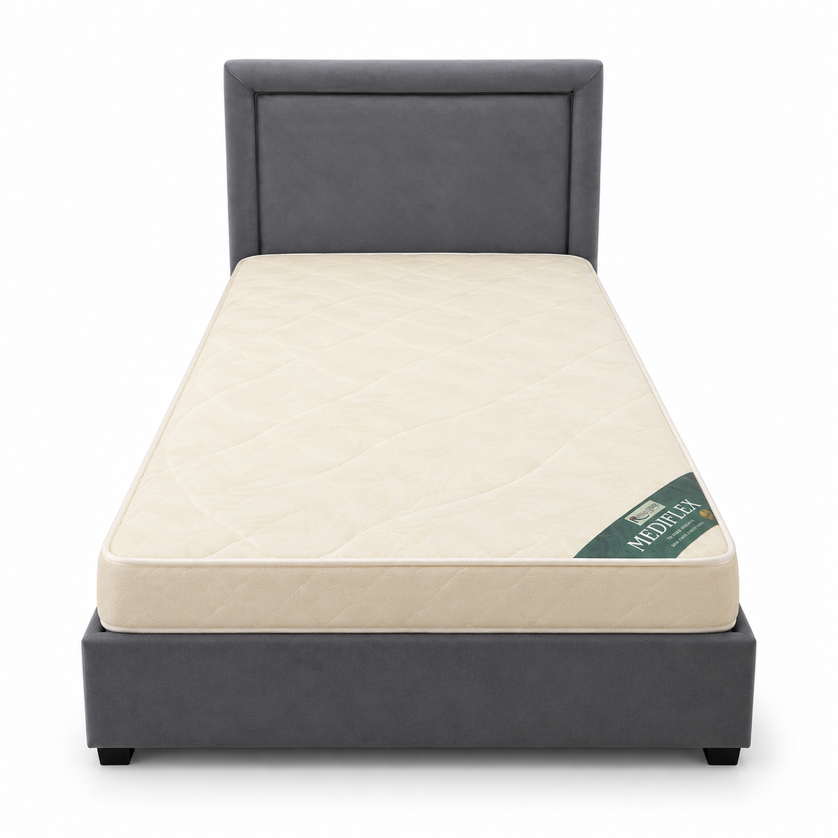 Home Box Modern Upholstered Single Bed with Mattress – Grey – 90 × 190 cm