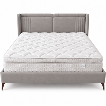 Homes r Us Complete King Bedroom Set with Myra Bed, Mattress & New Selena 6-Door Wardrobe – 180 × 200 cm – Cream & Beige