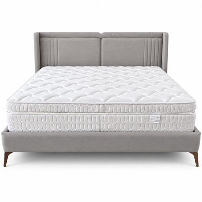 Homes r Us Complete King Bedroom Set with Myra Bed, Mattress & New Selena 6-Door Wardrobe – 180 × 200 cm – Cream & Beige