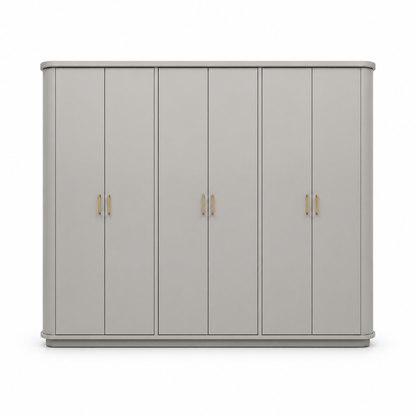 Homes r Us Complete King Bedroom Set with Myra Bed, Mattress & New Selena 6-Door Wardrobe – 180 × 200 cm – Cream & Beige
