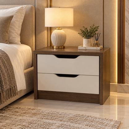 Home Centre Jamie 2-Drawer Nightstand – Oak/Brown & White – 54 × 38 × 48 cm