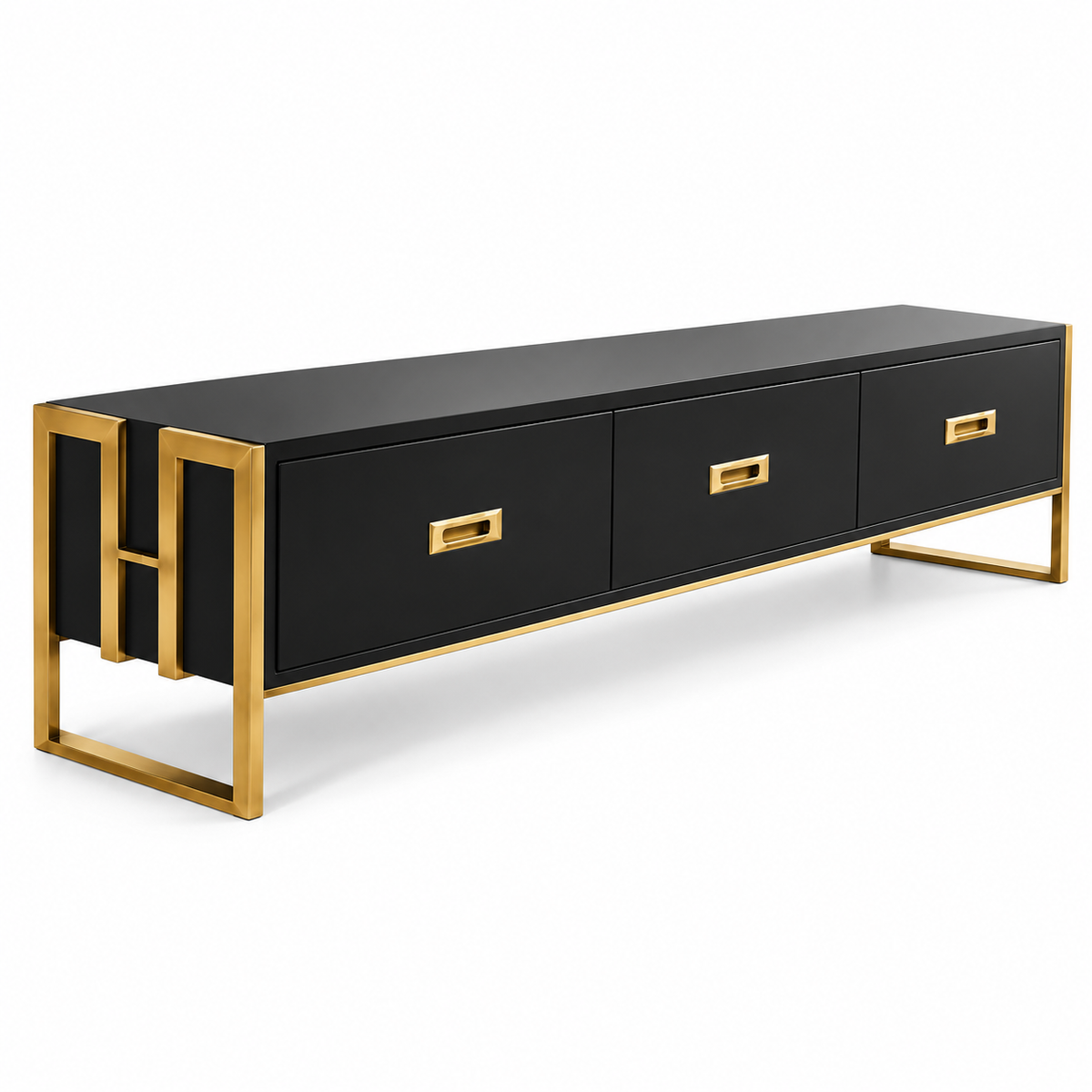 PAN Home PLUGARI 220cm TV Unit with 3 Drawers – Black & Gold