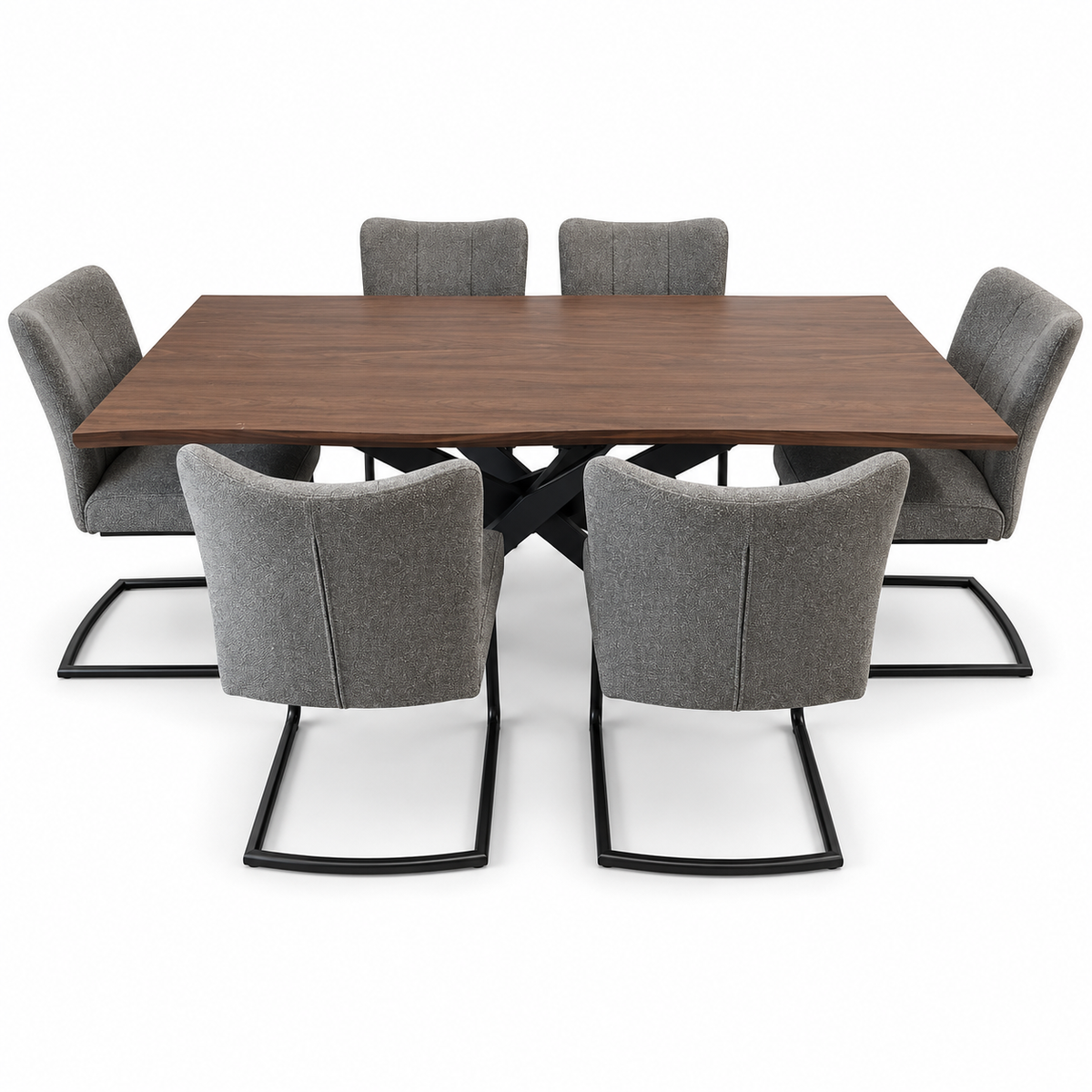 PAN Home Rivington 7-Piece Dining Set with 6 Upholstered Chairs – Brown & Grey – 200 × 100 cm