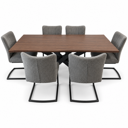 PAN Home Rivington 7-Piece Dining Set with 6 Upholstered Chairs – Brown & Grey – 200 × 100 cm