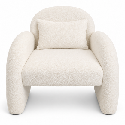 Fifty Five South Ozzero Ivory Bouclé Curved Armchair – 69 × 70 × 69 cm