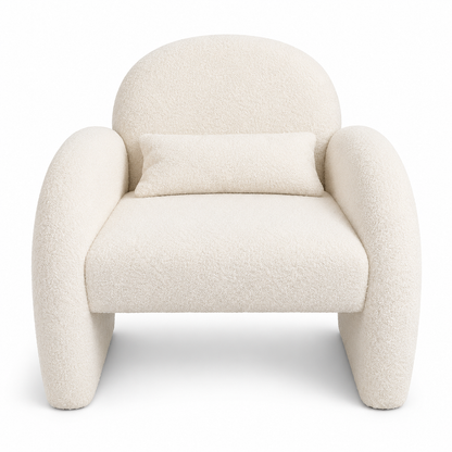 Fifty Five South Ozzero Ivory Bouclé Curved Armchair – 69 × 70 × 69 cm