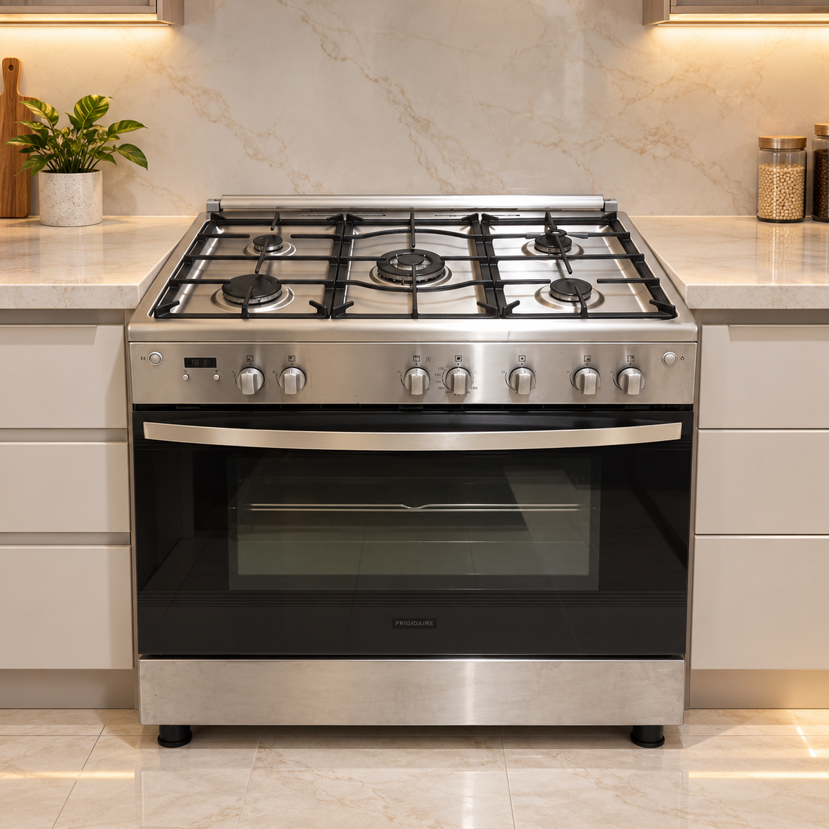 Frigidaire FNGE90JGRS 90cm 5-Burner Gas Cooker with 127L Fan Oven – Stainless Steel