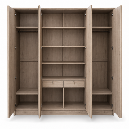Home Centre Neptune 4-Door Wardrobe with 2 Drawers – Natural Oak – 175.6 × 58.5 × 210 cm