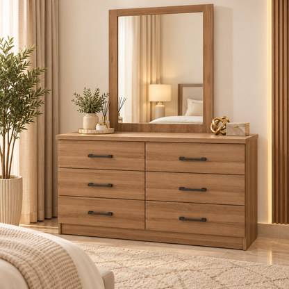 Home Box Movo Cooper 6-Drawer Master Dresser – Beige – 120 × 42.3 × 75.3 cm