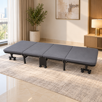 HOMCOM Folding Convertible Single Guest Bed & Ottoman – Grey – 201 × 75 cm