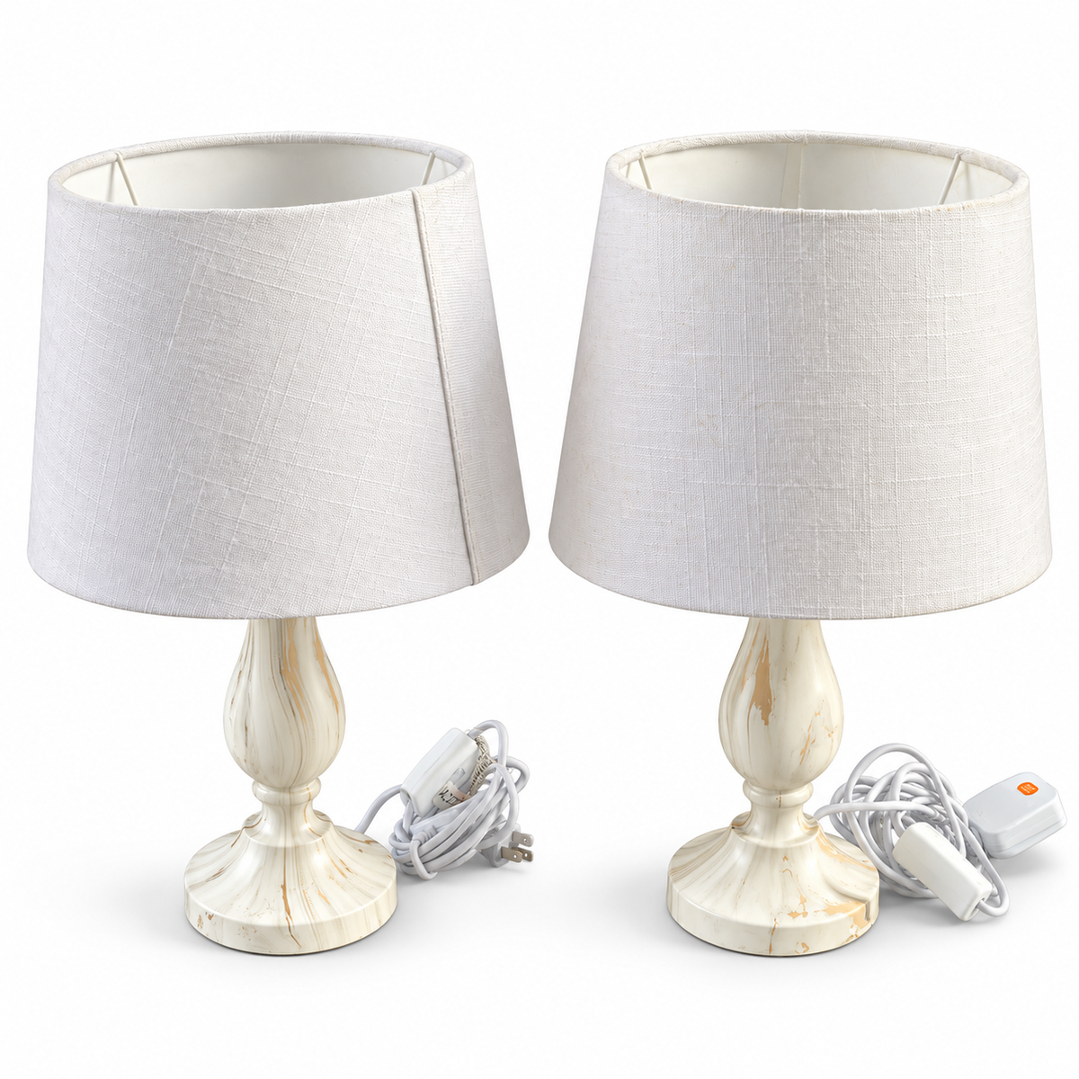 Home Box Marble-Effect Table Lamps with Fabric Shades – White – Set of 2