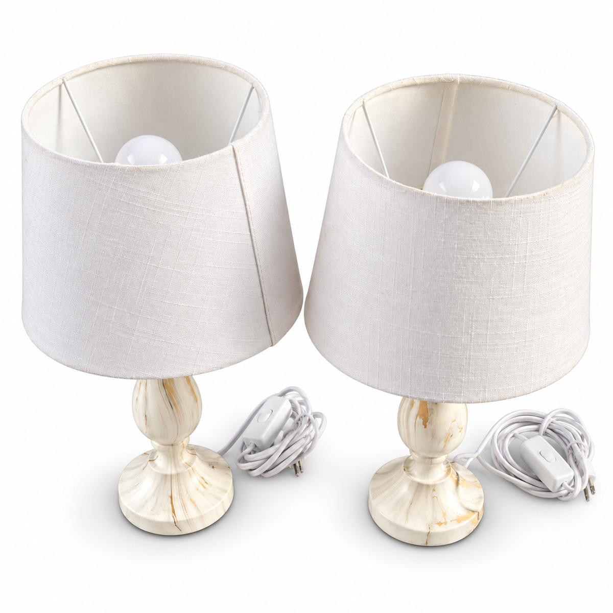 Home Box Marble-Effect Table Lamps with Fabric Shades – White – Set of 2