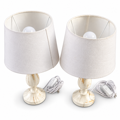 Home Box Marble-Effect Table Lamps with Fabric Shades – White – Set of 2