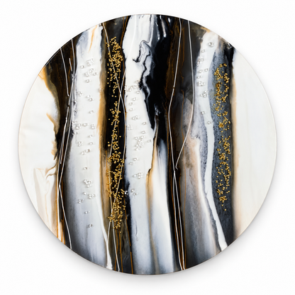 Home Box Round Abstract Wall Art – Black, White & Gold
