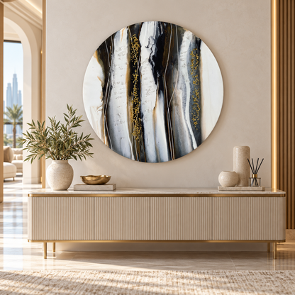 Home Box Round Abstract Wall Art – Black, White & Gold