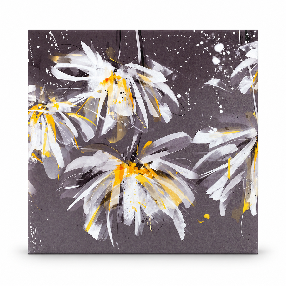 Home Box Abstract Floral Canvas Wall Art – Grey, White & Yellow