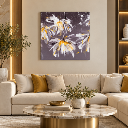 Home Box Abstract Floral Canvas Wall Art – Grey, White & Yellow