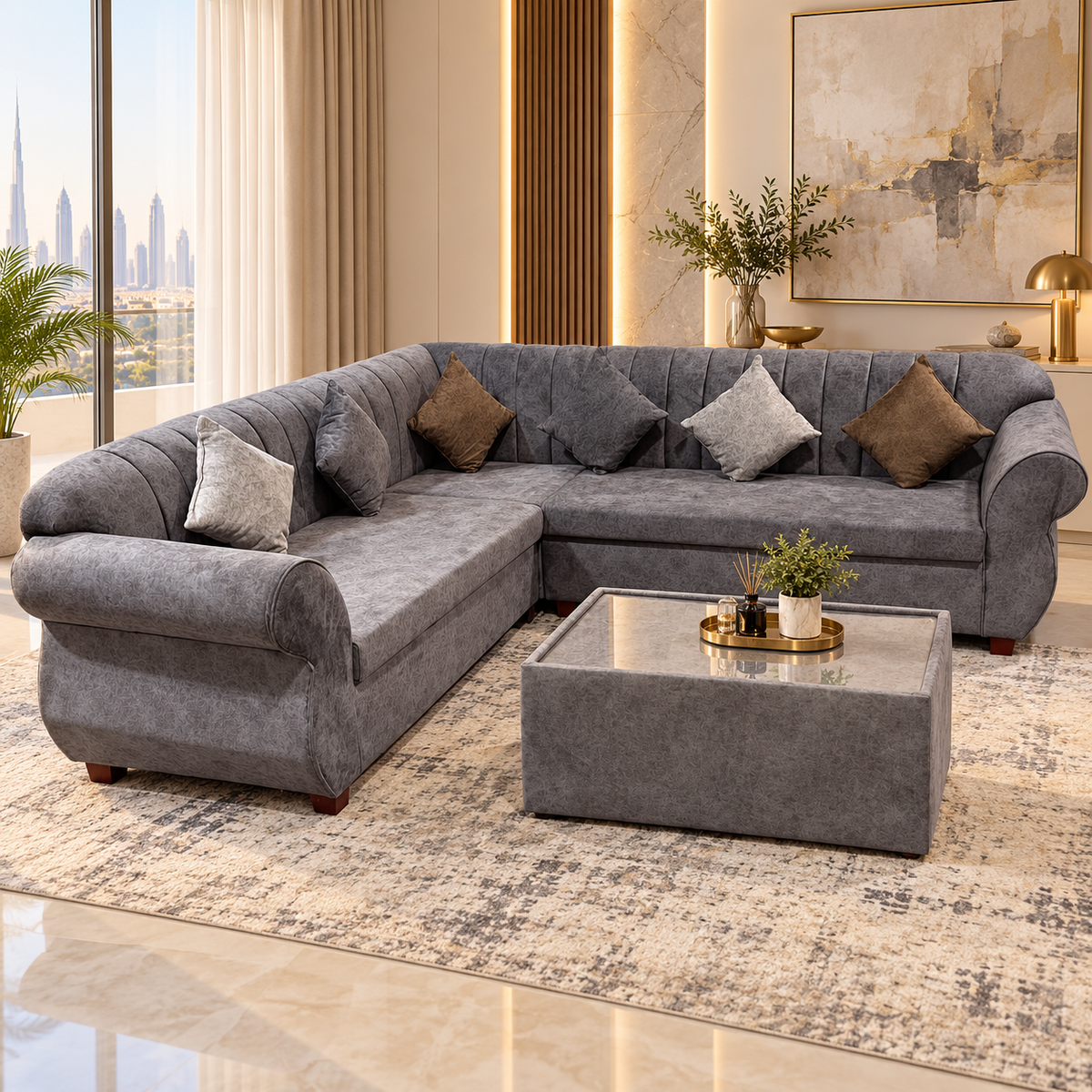 PAN Home Large L-Shaped Corner Sofa – Grey – 260 × 260 cm