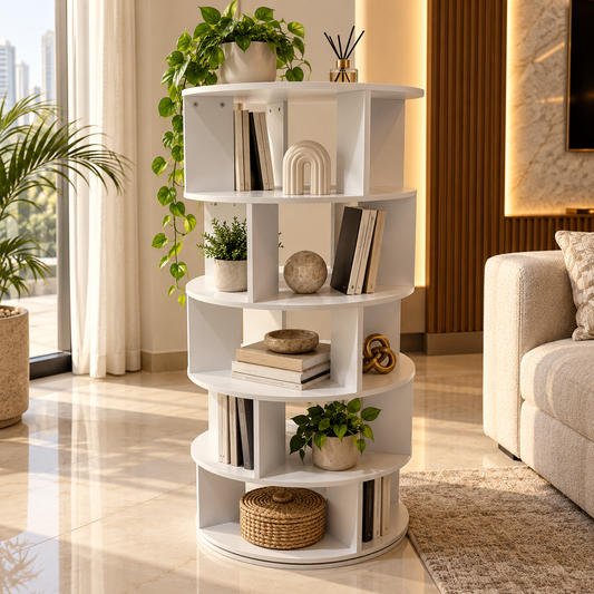 Home Centre Round Rotating Bookcase – White – 60 × 60 × 125.3 cm