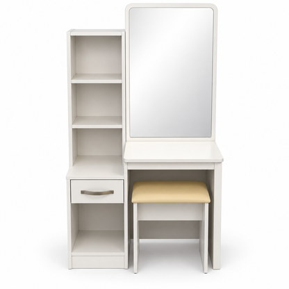Home Box KULLTORP Dressing Table with Mirror, Storage Shelves & Stool – White