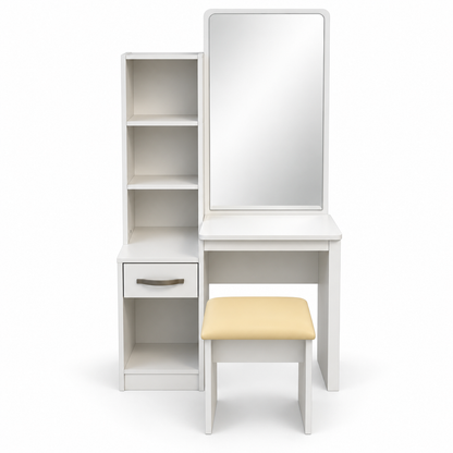 Home Box KULLTORP Dressing Table with Mirror, Storage Shelves & Stool – White