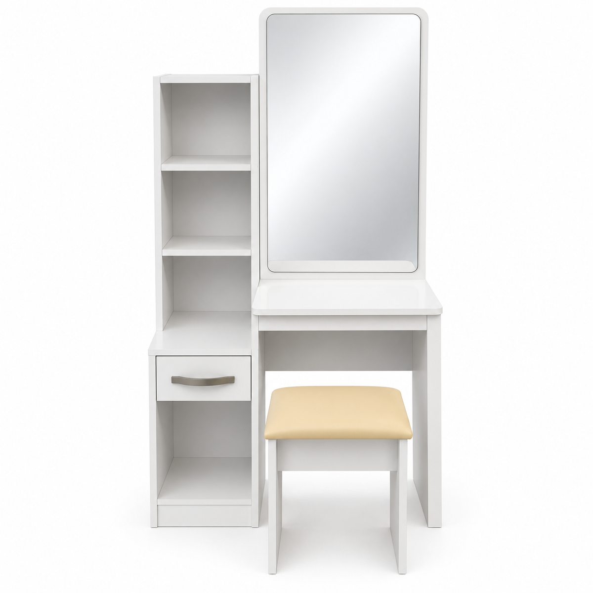 Home Box KULLTORP Dressing Table with Mirror, Storage Shelves & Stool – White
