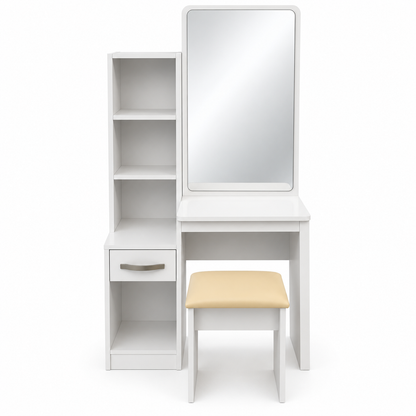Home Box KULLTORP Dressing Table with Mirror, Storage Shelves & Stool – White