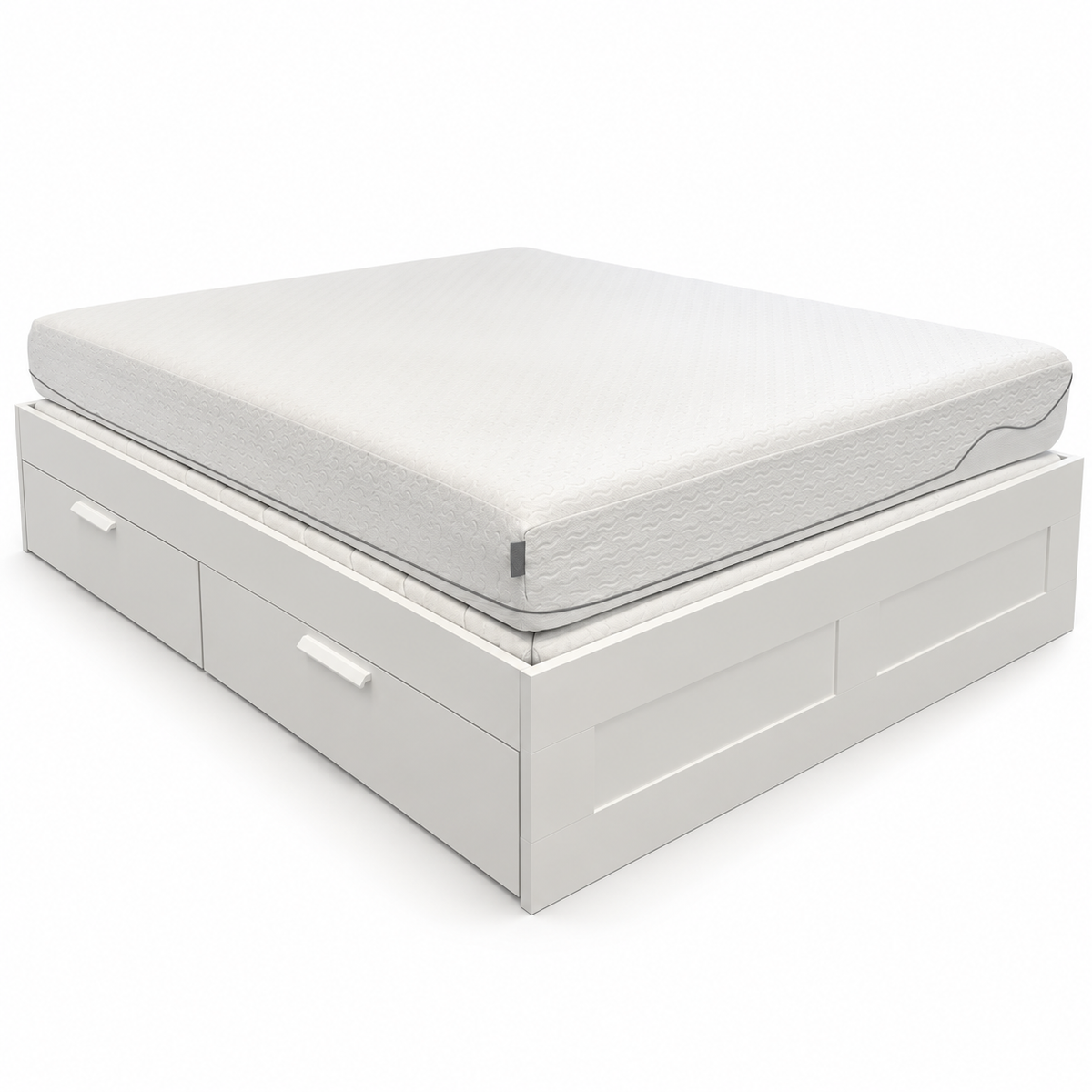 IKEA BRIMNES King Bed Frame with 4 Storage Drawers & Mattress – White – 180 × 200 cm