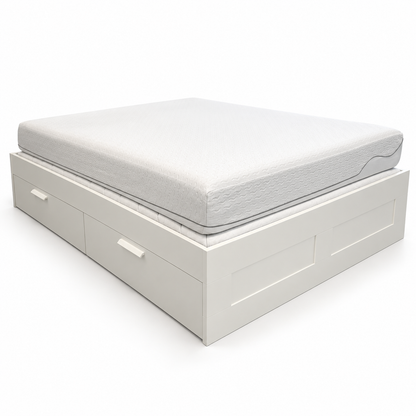 IKEA BRIMNES King Bed Frame with 4 Storage Drawers & Mattress – White – 180 × 200 cm